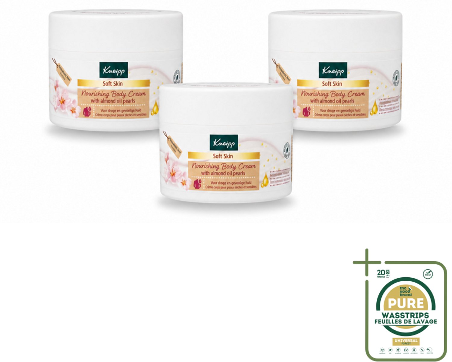 3 x Kneipp - Body crème - Soft Skin - Amandelbloesem - 200 ml - Wasstrips - Zachte Huid - Huidverzorging - Amandelolie - Shea Butter - Huidhydratatie