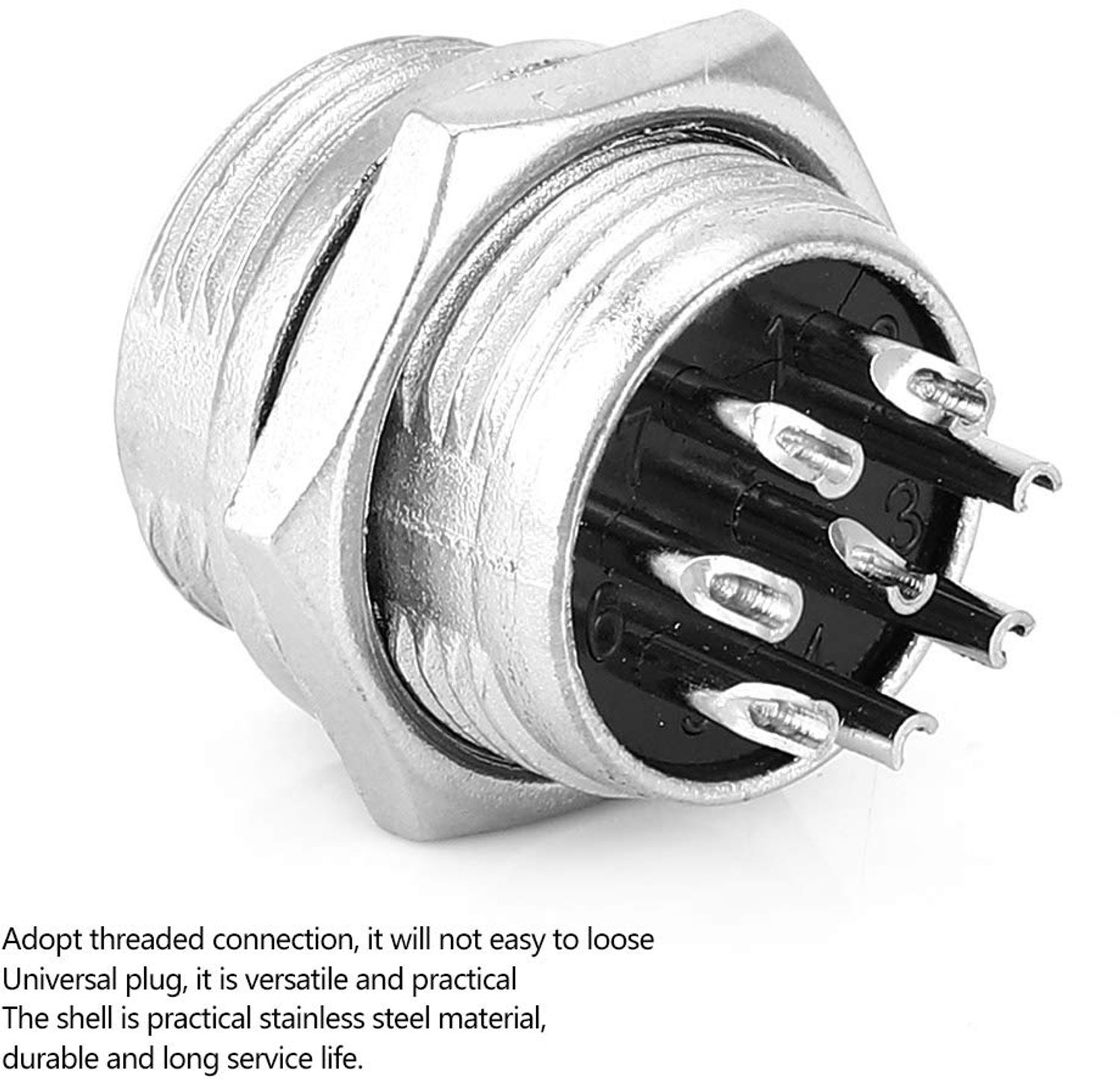 Chrees BERM Luchtvaartstekker, universele 8-aderige roestvrijstalen behuizingsstekker, 16 mm, met schroefdraadaansluiting, voor elektrische energie, lucht- en ruimtevaart, brandbeveiligingstechniek