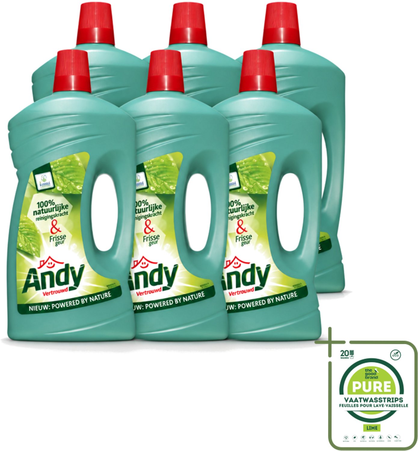 6 x Andy - Vertrouwd - Allesreiniger - Fris & Vertrouwd - 1L - Grootverpakking - Vaatwasstrips - Allesreiniger - Natuurlijke Reiniger - Fris Aroma - Vertrouwde Geur - Milieuvriendelijk