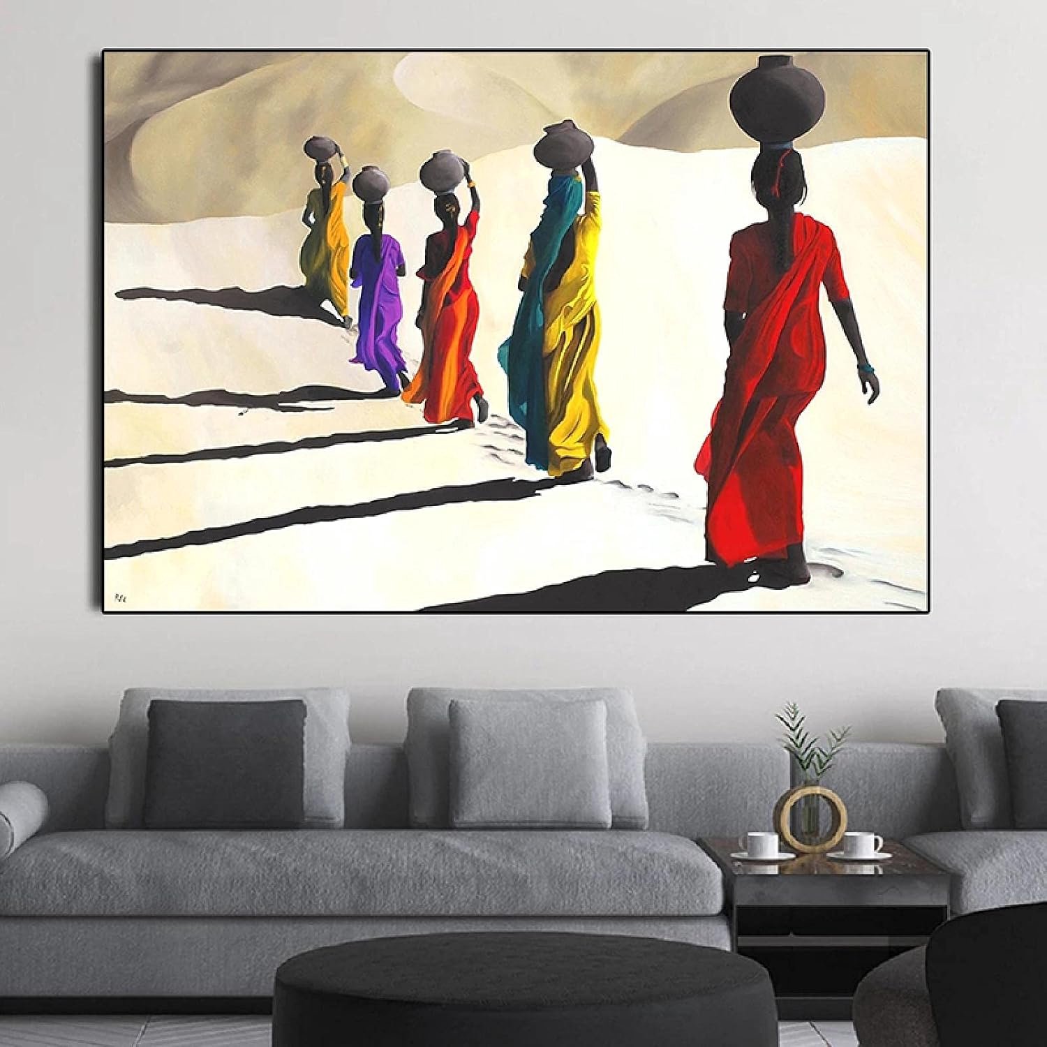 Scandinavische Canvas Schilderij Afrikaanse Vrouw Wandelen in Woestijn Posters Prints Wall Art Foto voor Woonkamer Muur Decor 50x70cm Frameless