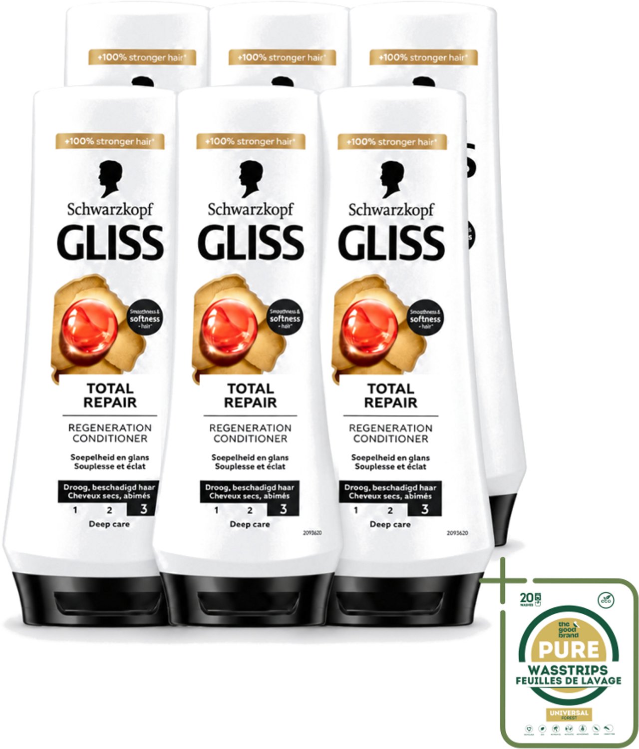 6 x Gliss - Hair Repair - Conditioner voor Totaal Herstel - 200 ml - Wasstrips - Haarherstel - Droog Haar - Beschadigd Haar - Haarverzorging - Keratine