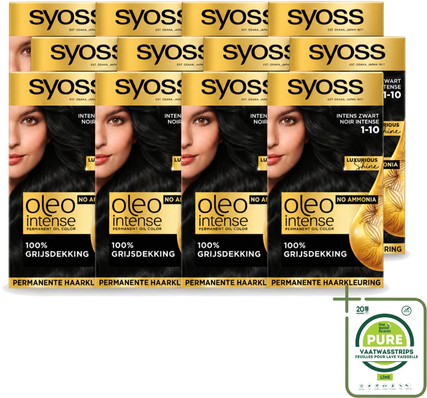 12 x SYOSS - Oleo Intense 1-10 - Haarverf - Permanente Haarkleuring - Intens Zwart - Langdurige Kleur - Grootverpakking - Intens Zwart Haar - Permanente Haarkleuring Zonder Ammoniak - Haarkleur Zwart - Salonkwaliteit Thuis - Grijsdekking Haar