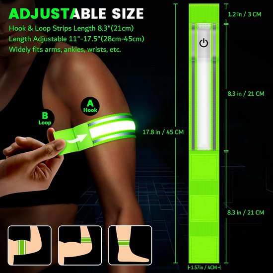 Ylzzrs LED-armband voor hardlopen (2 stuks), oplichtende armbanden voor nachtwandelen hardlopen, oplaadbare lichten voor hardlopers, reflecterende hardloopuitrusting met hoge zichtbaarheid verstelbare — afbeelding 3