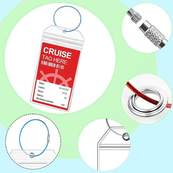 4 stuks kofferhangers voor cruises, transparante bagagelabels met schroefbare metalen band, herbruikbare cruise-kofferhangers voor je bagage — afbeelding 3