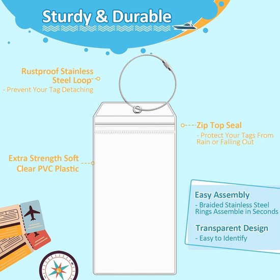 4 stuks kofferhangers voor cruises, transparante bagagelabels met schroefbare metalen band, herbruikbare cruise-kofferhangers voor je bagage — afbeelding 4