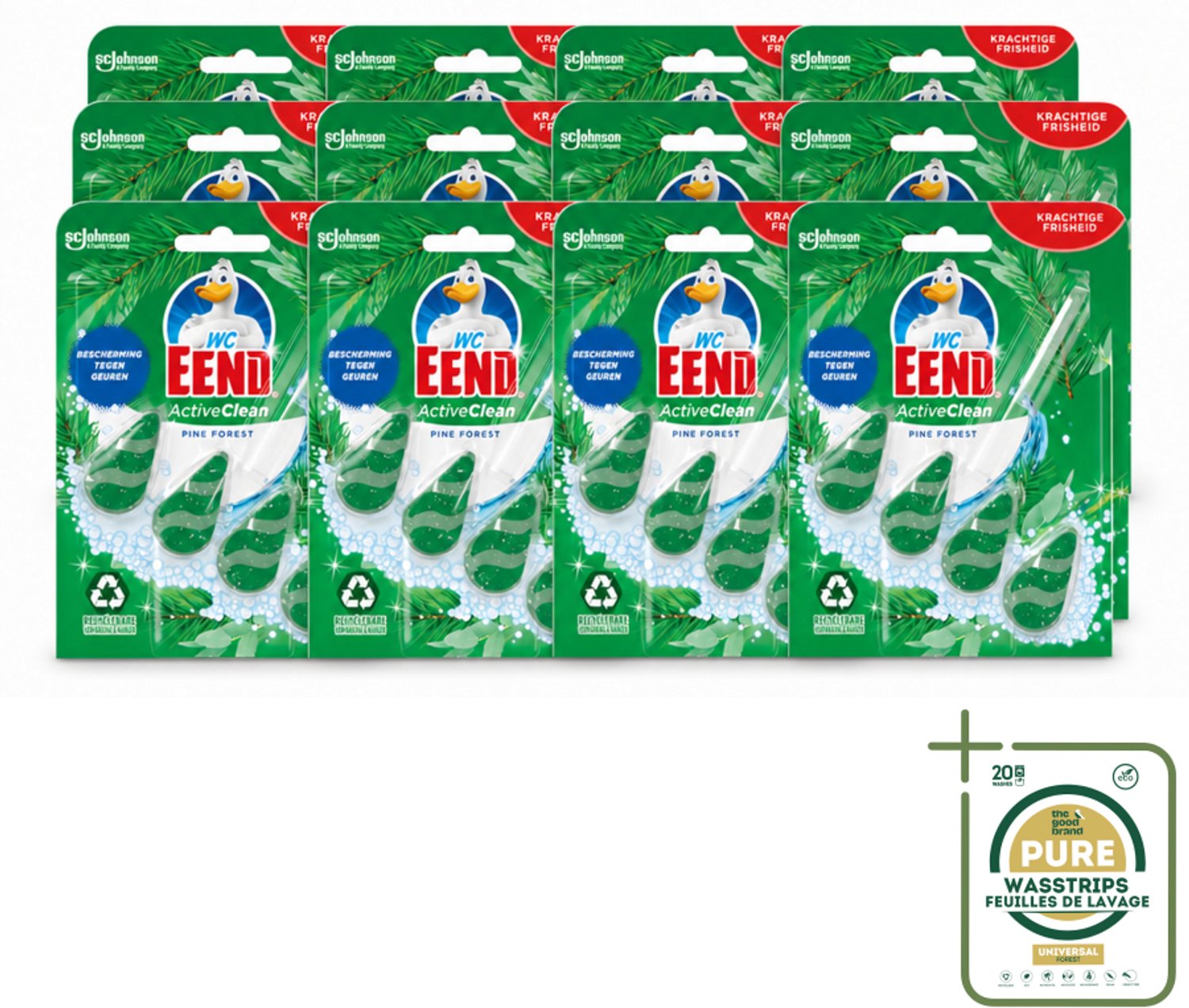 12 x WC Eend - Active Clean Pine Forest - Toiletblok - 1 Toiletblok - Wasstrips - Toiletblok - Reiniging Toilet - Frisse Geur Toilet - Aanslag Voorkomen - Schuim Toilet