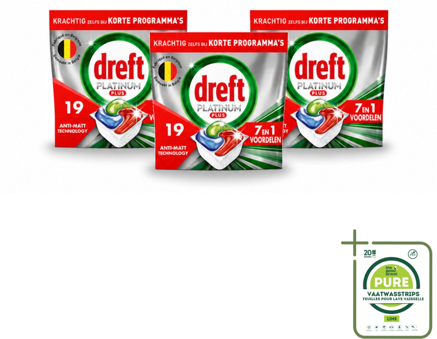 3 x Dreft - Vaatwastabletten - Platinum Plus All-in-One - Krachtige reiniging - 19 Tabletten - Grootverpakking - Vaatwasstrips - Vaatwassen - Glans Herstellen - Vaat Reinigen - Vaatwasser - Vaatwasmiddel
