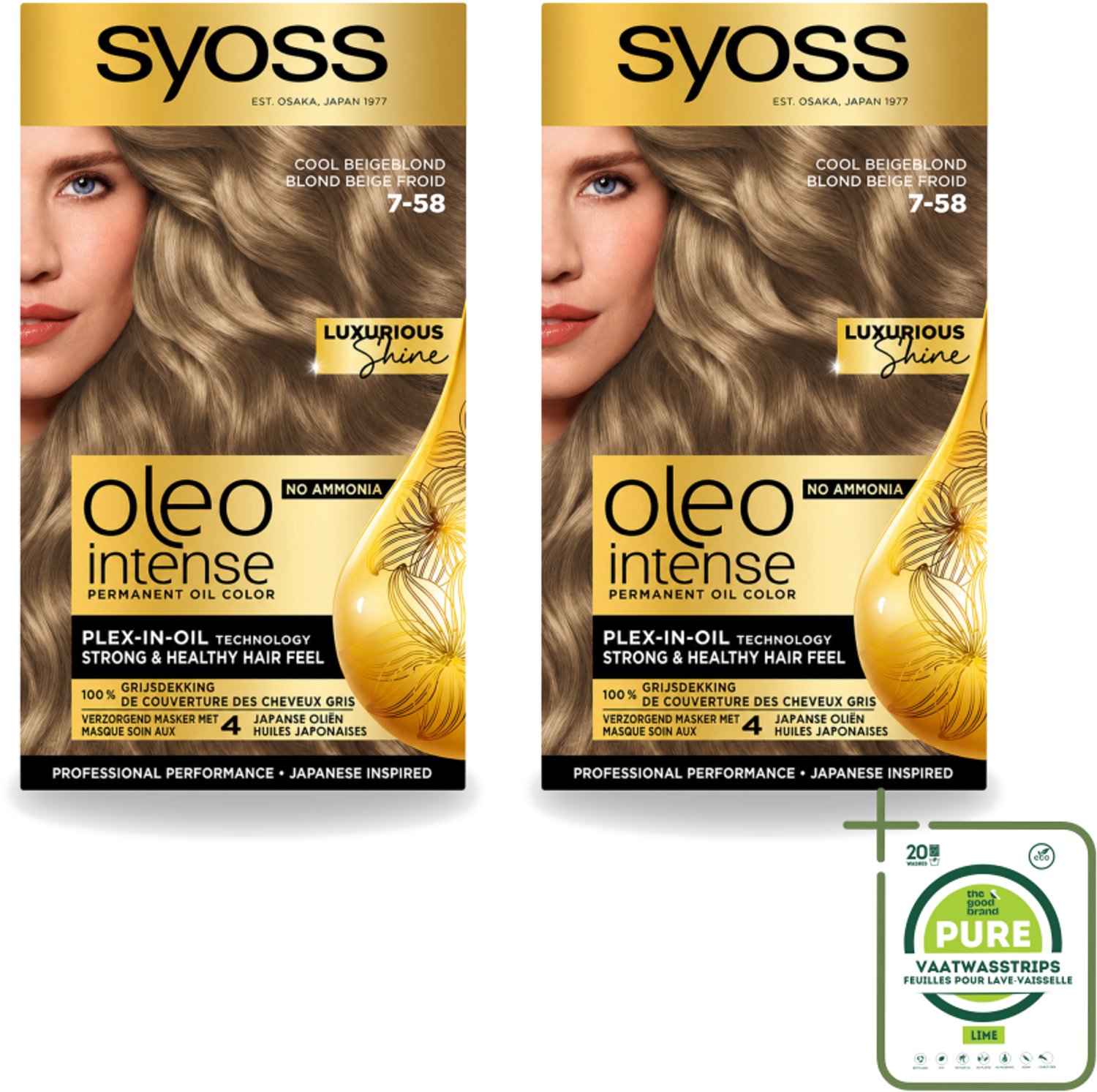 2 x SYOSS - Oleo Intense 7-58 Cool Beige Blond - Haarverf - Zonder Ammoniak - Grijsdekking - Langdurige Kleur - Grootverpakking - Haarkleuring Zonder Ammoniak - Olijfkleur - Grijsdekking - Haarverzorging - Haarverzorging Zonder Ammoniak