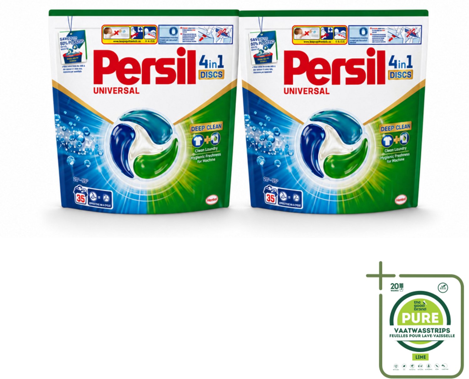2 x Persil - Wasmiddel - Discs Universal - Voor Witte Was - 35 wasbeurten - Grootverpakking - Vaatwasstrips - Persil 4in1 Discs - Schone Was - Diepe Reiniging - Vlekverwijdering - Frisse Geur