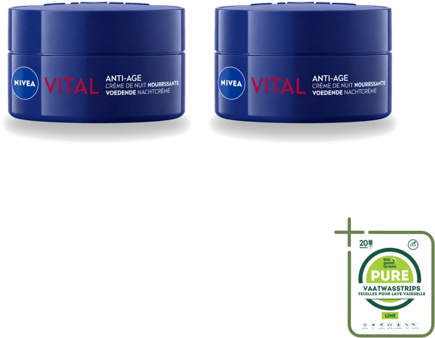 2 x NIVEA - Nachtcrème - VITAL Anti-Rimpel Herstellend - Voor rijpe huid - Met Vitamine F, Teunisbloemolie & Calcium - 50 ml - Grootverpakking - Vaatwasstrips - Nachtcrème - Anti-rimpel - Huidherstel - Huidvernieuwingsproces - Huidbarrière