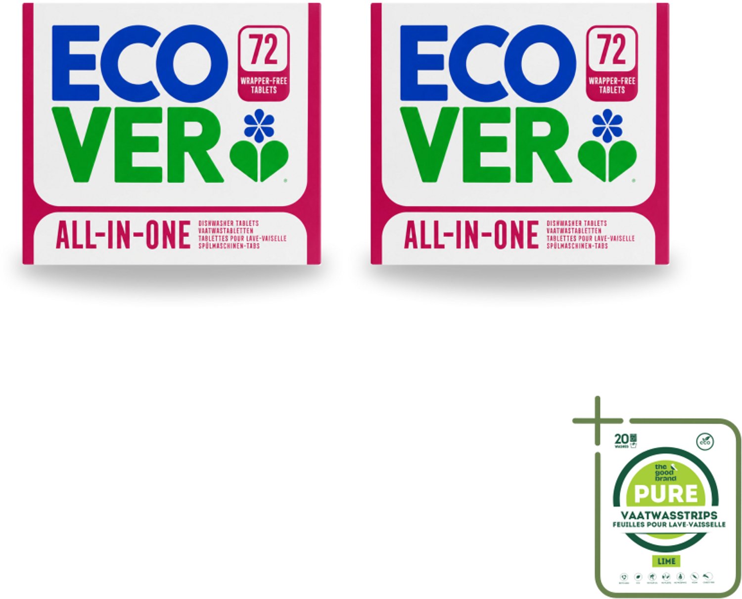 2 x Ecover - Vaatwastabletten All-in-One - Lemon & Mandarin - 72 Tabs - Grootverpakking - Vaatwastabletten - Natuurlijke Reiniging - Milieuvriendelijke Vaatwas - Citroen En Mandarijn - Plasticvrij