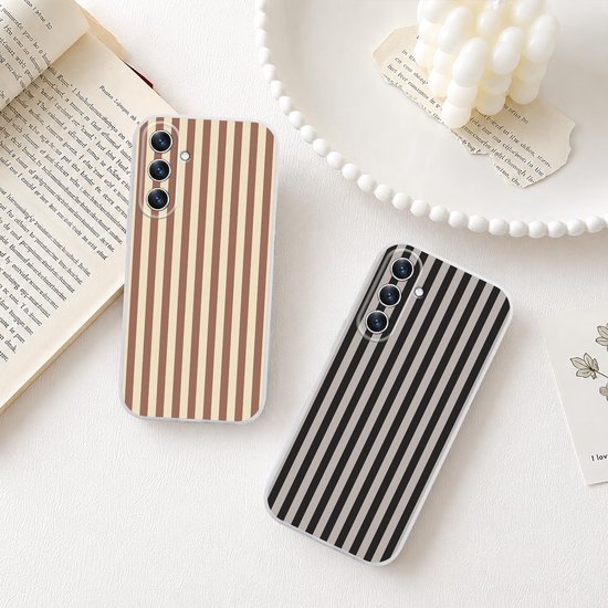 2 stuks telefoonhoesjes voor Samsung Galaxy A57 5G, esthetische strepen, strepenpatroon, motief voor vrouwen en meisjes, beschermhoes, zachte kleurrijke siliconen TPU dunne case, bruin en zwart — afbeelding 3