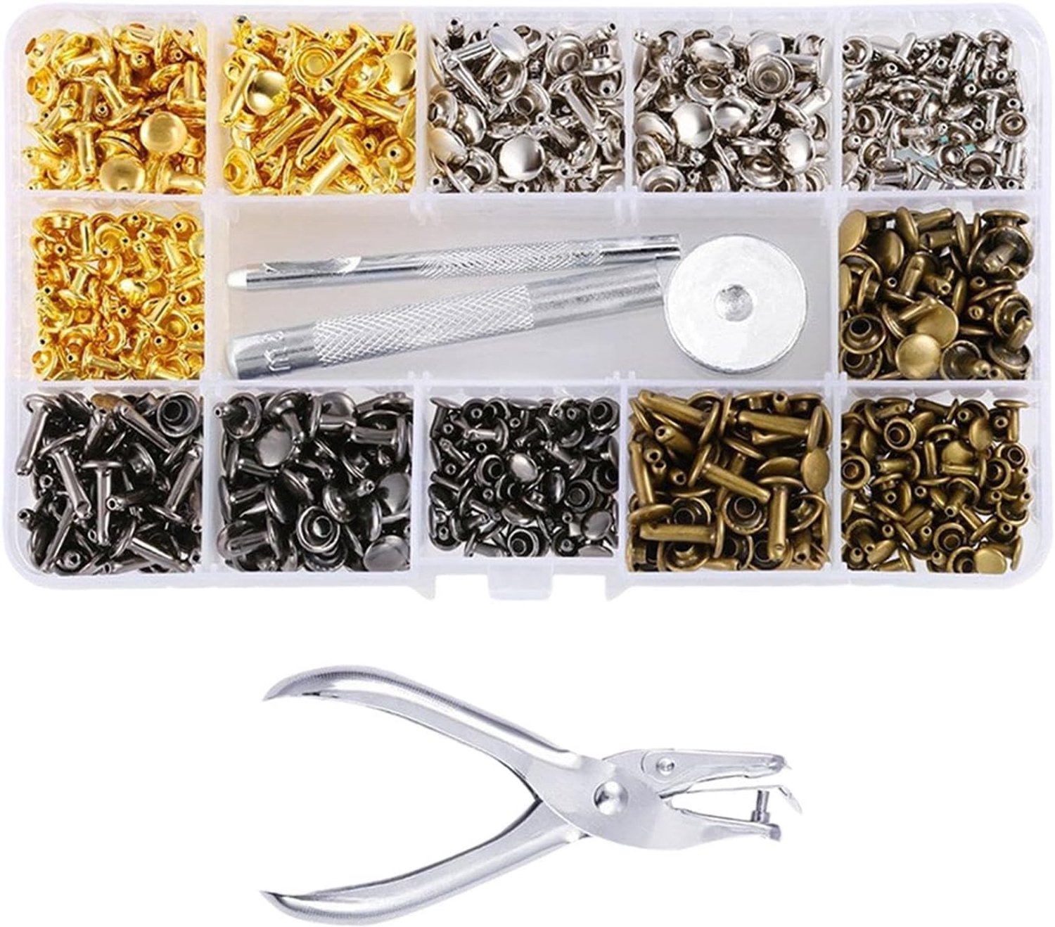 Koperen Oogjes Grommets Tool Set met Tang voor Lederen Riem Tassen