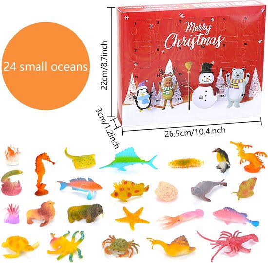 24 stuks zeedieren adventskalender, dierenfiguren, set, oceaanspeelfiguren, speelgoed, adventskalender speelgoed 2023, kinderen voor zeedieren, set figuren, dierenfiguur, kleine dieren, plastic — afbeelding 4