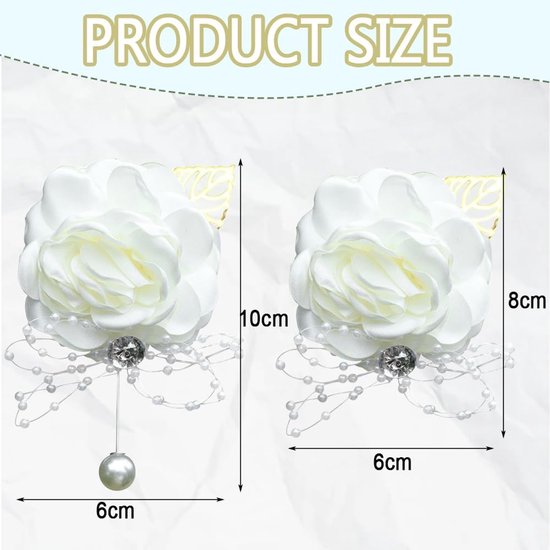 2 stuks Corsage Rose Pols Bloem met Strass en Parel Hand Bloem Zijde Roos Set voor Bruiloft en Prom Decor Party Homecoming Pak voor Mannen Vrouwen Bruids Bruidsmeisje Bruidegom (Wit) — afbeelding 2