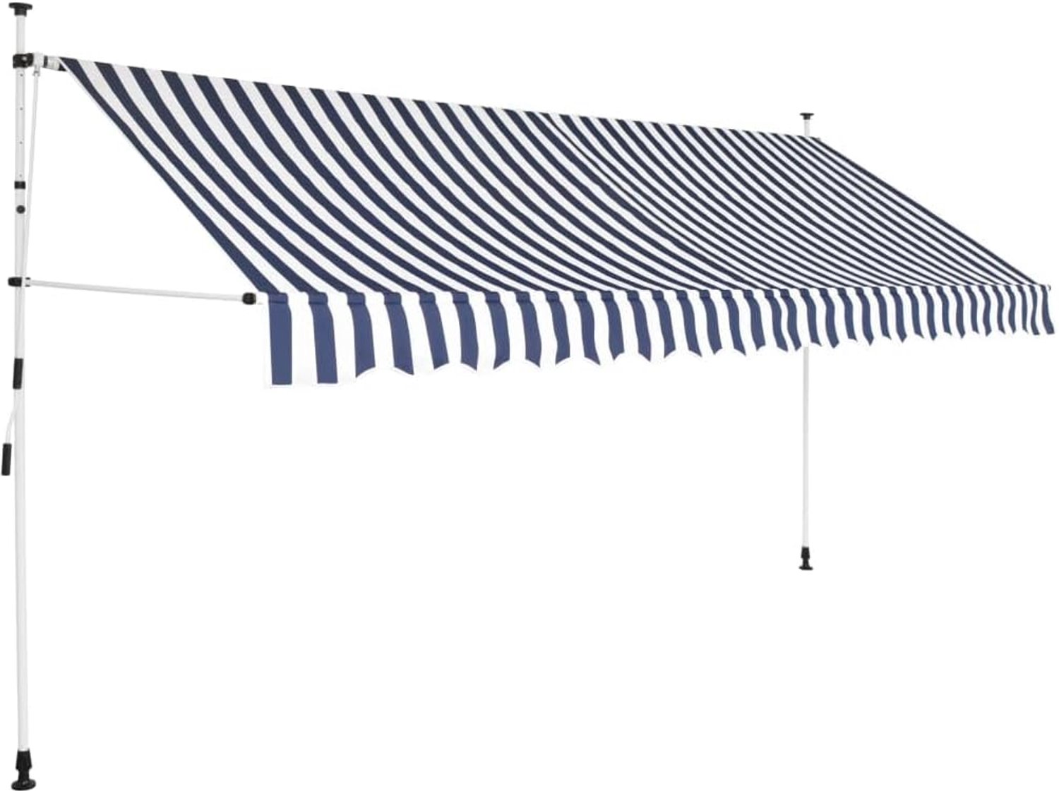 Terrasluifel, tuinluifel, balkonluifel, intrekbare luifel, handbediening, 400 cm, blauw/wit gestreept, voor terras en balkon