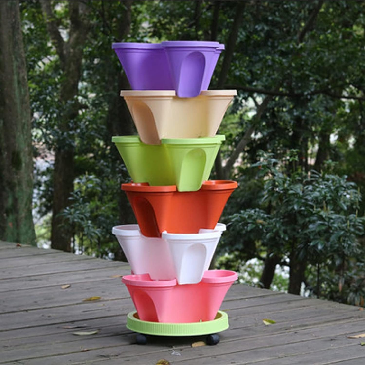 6-Tier Verticale Planter Kit Stapelbare Tuin Plantentoren Kwekerij Potten Stapelbare Plastic Aardbeienpot, Gemengde Kleur