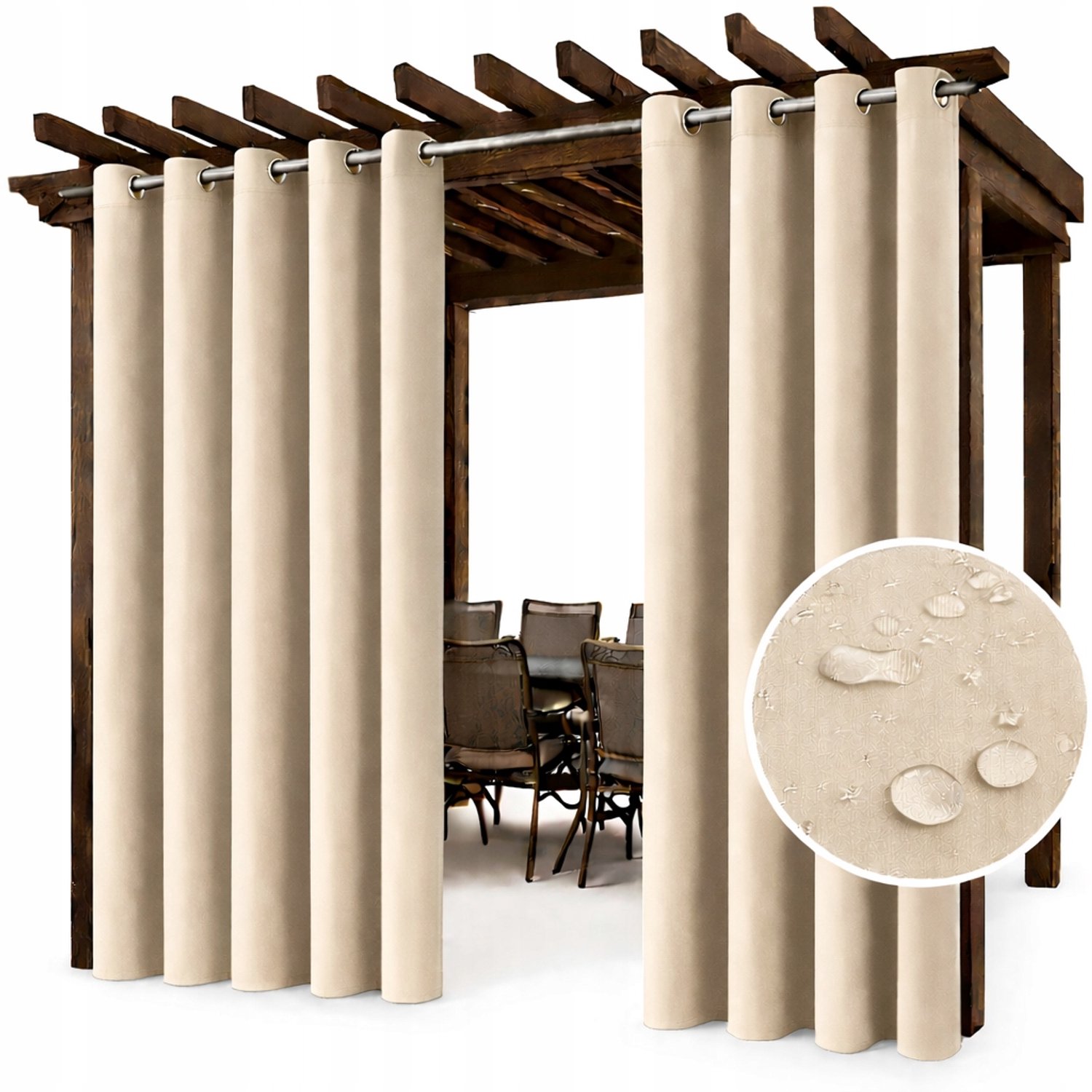 Waterdichte Tuindoek Gordijn 155x240cm Beige voor Paviljoen met Grommets