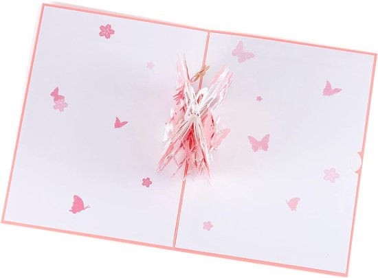 3D pop-up verjaardagskaart, Valentijnsdagkaart voor verliefden, familie en vrienden, roze bloemenmand, romantische en warme kaart voor verjaardag, bruiloft, jubileum, verloving, vouwkaart met envelop — afbeelding 2