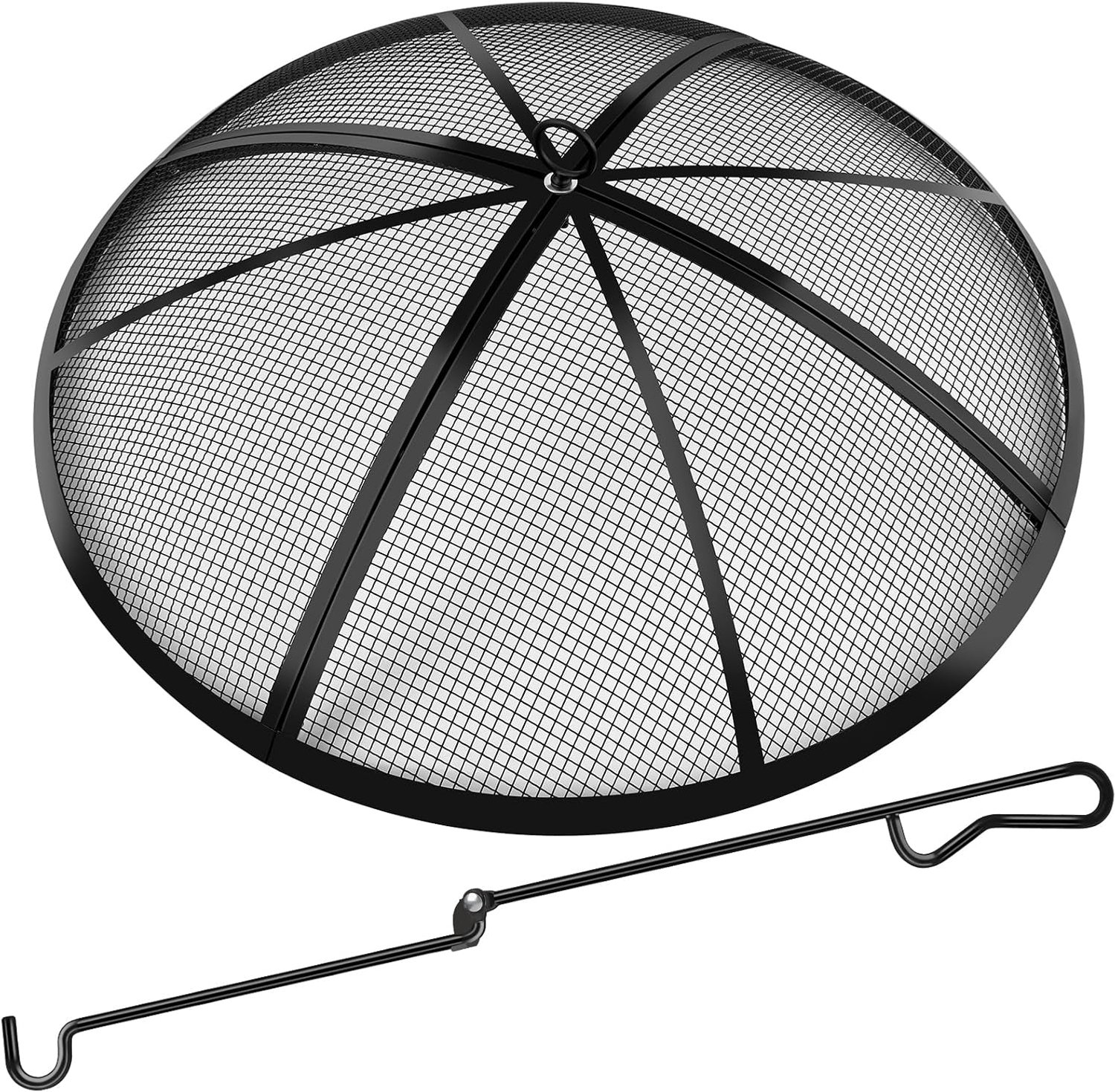 Vuurkorf vonkscherm, vuurkorfscherm 106,5 cm rond met handvat en poker, inklapbaar, zwaar belastbaar gaas vuurkorfdeksel, vuurkorfdeksel voor buiten/terras/achtertuin/camper/strand