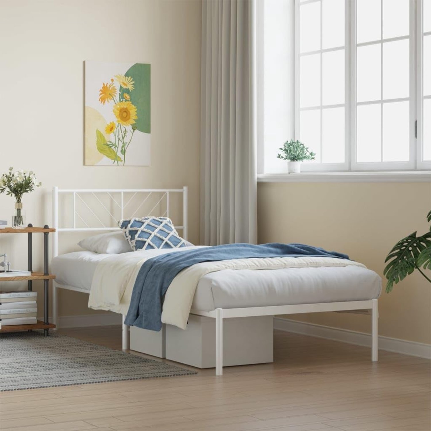 Bedframe met hoofdeinde, metaal, wit, 80 x 200 cm, bedframe voor woonkamer, hotel, slaapkamer