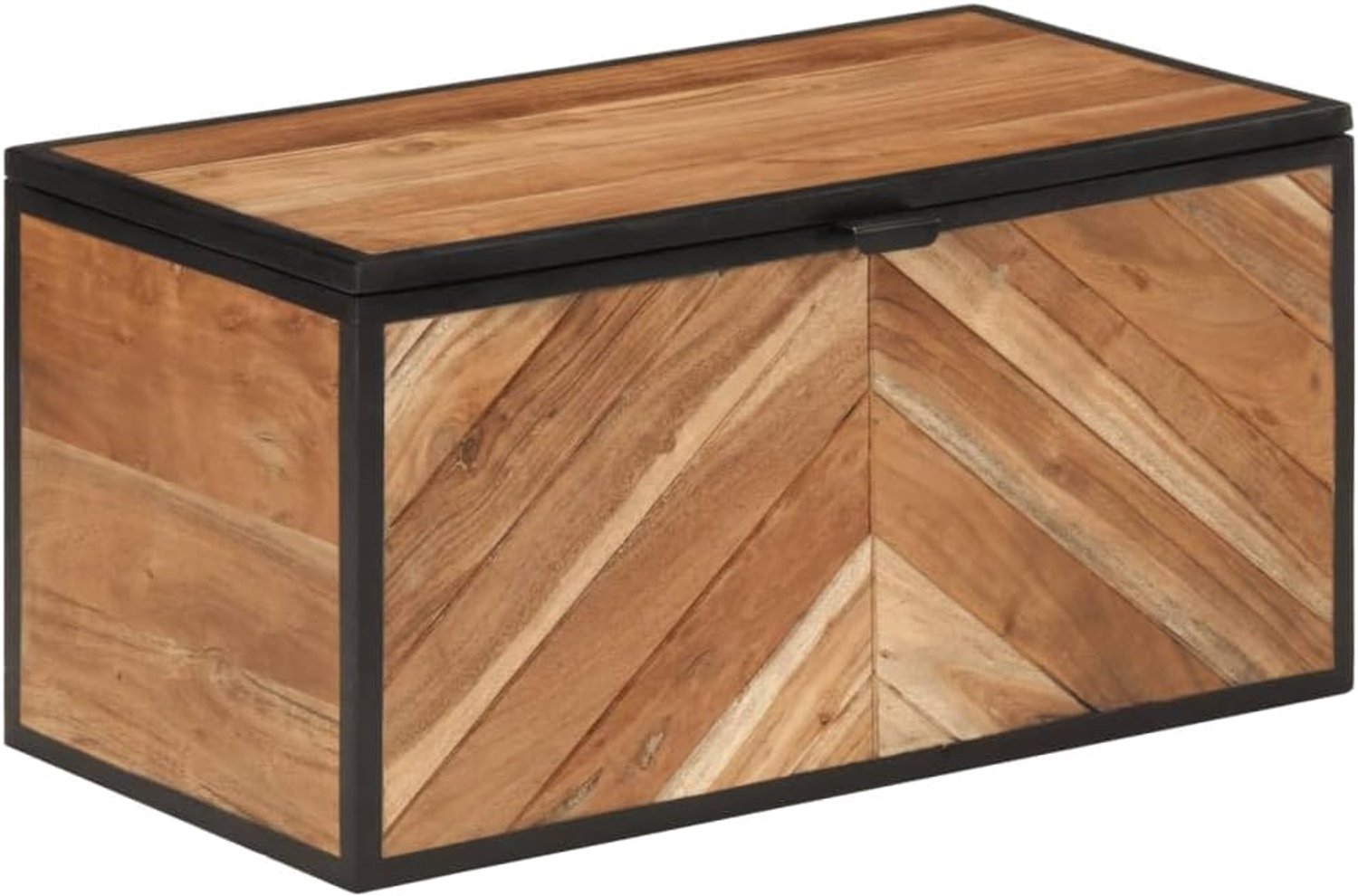Kist 60 x 30 x 30 cm van massief hout acacia en ijzer, opbergdoos met deksel voor woonkamer