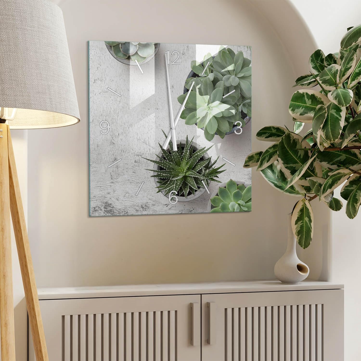 Gehardglazen wandklok 60x60 cm | Suculenten natura