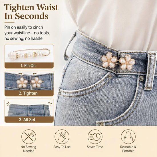 8 Stuks Pearl Brooch Waist Cincher Clips Verstelbare Strijkjes voor Broeken Rozen Decoratief Functioneel — afbeelding 5