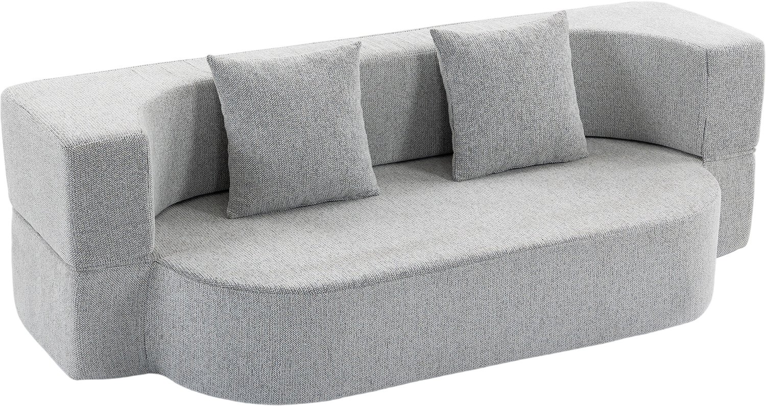 TEKROA® 2-in-1 tweezits-slaapbank - met 2 kussens met afneembare hoes - armleuningen en gevoerde zitting – chenille - lichtgrijs