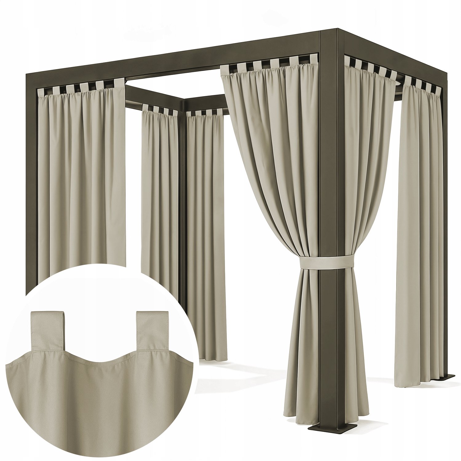 Waterdichte Terrasgordijn Beige 155x260 cm met Lusjes en Klittenband
