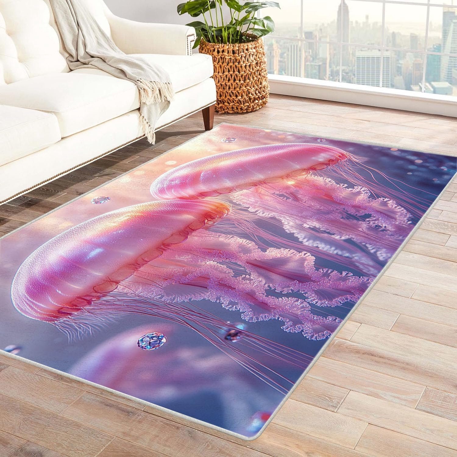 Laagpolig strandtapijt, wasbaar, schattig patroon voor zeedieren, onderhoudsvriendelijk en robuust, voor woonkamer, slaapkamer en kinderkamer, badmat, aangenaam zacht (paars 46) - 150 x 210 cm