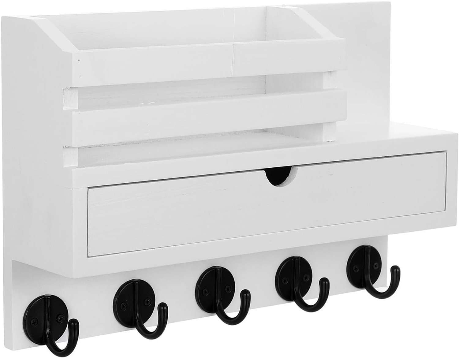 Houten Muurorganizer met Lade Haken Sleutelrek Brievenhouder voor Entree Functionele Wandopberger met Lade voor Sleutels Accessoires Eenvoudig Te Monteren