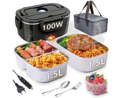 Nifogo Elektrische lunchbox, 100 W, elektrisch, 12 V/24 V/230 V, 1,5 l x 2 stuks, voor thuis, camping en kantoor, met - ShopVlot