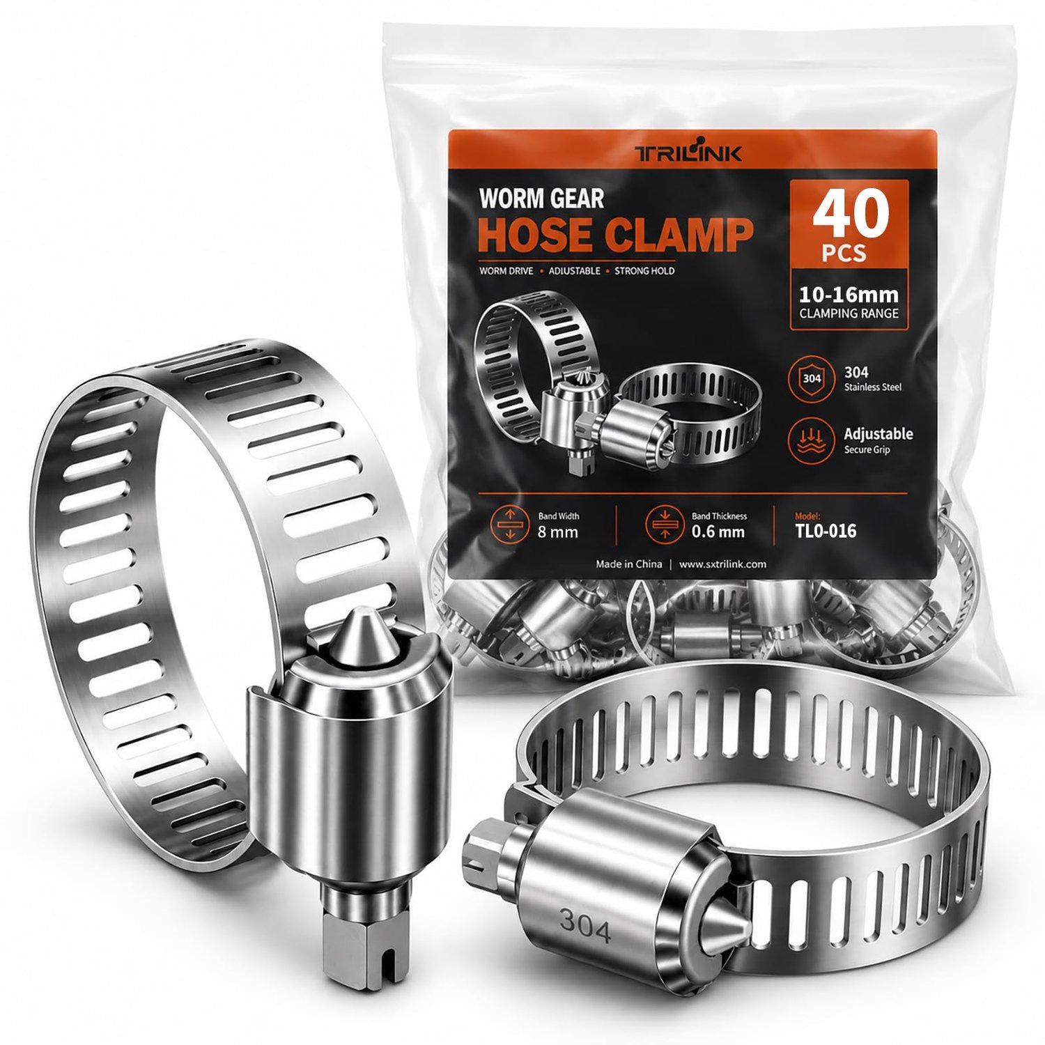 Slangklemmen, 40 Stuks 10-16 mm Roestvrijstalen Wormwielslangklem, Verstelbare Metalen Slangklem voor Auto, Sanitair en Huishoudelijke Reparaties, Vei