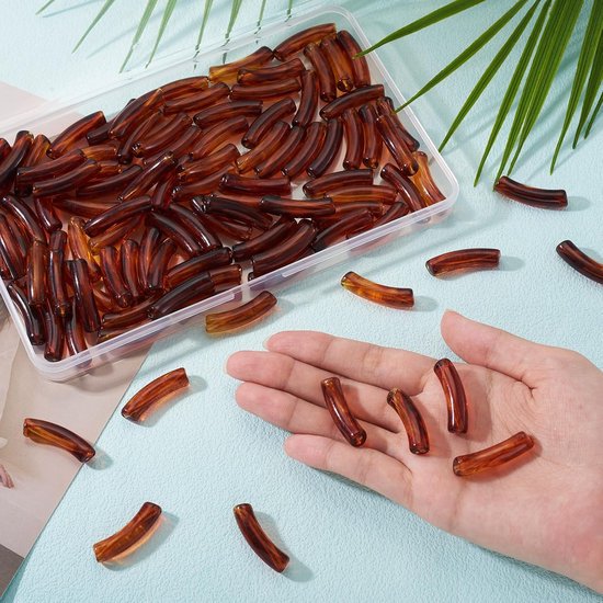 100 stuks acryl gebogen buis bamboe kralen transparant imiteren amber kralen lange buis spacer kraal voor doe-het-zelf ambachtelijke armband ketting sieraden maken — afbeelding 2