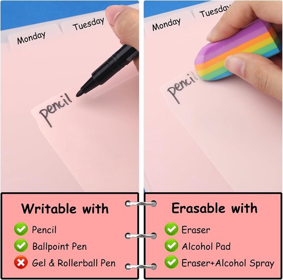 8 stuks A4 roze plastic bindmiddelverdelers met 8 lipjes, 3-ring inbrengbare schrijfverdelers voor school, kantoor, huiswerk, notitieboeken en mappenorganisatie — afbeelding 4