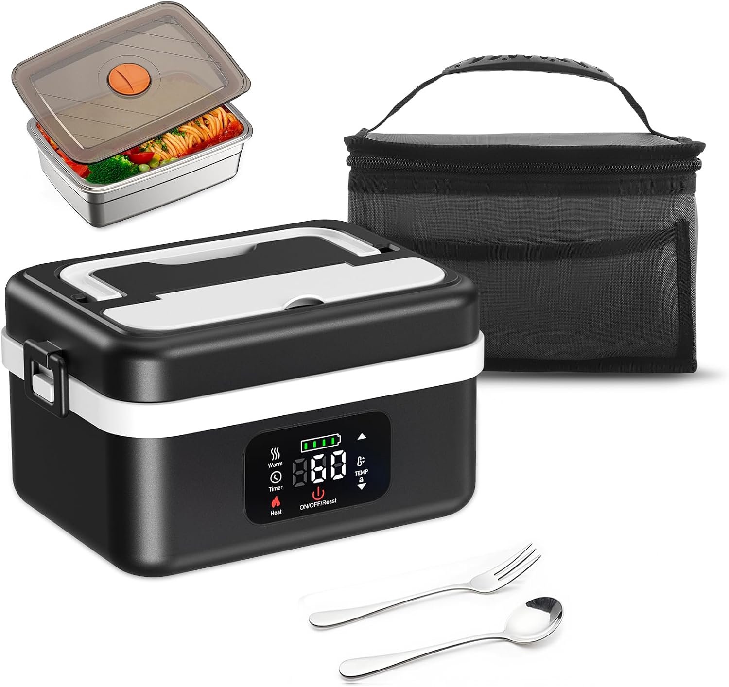 Heated bowl, 1 l lunch box heated, black/orange - ShopVlot