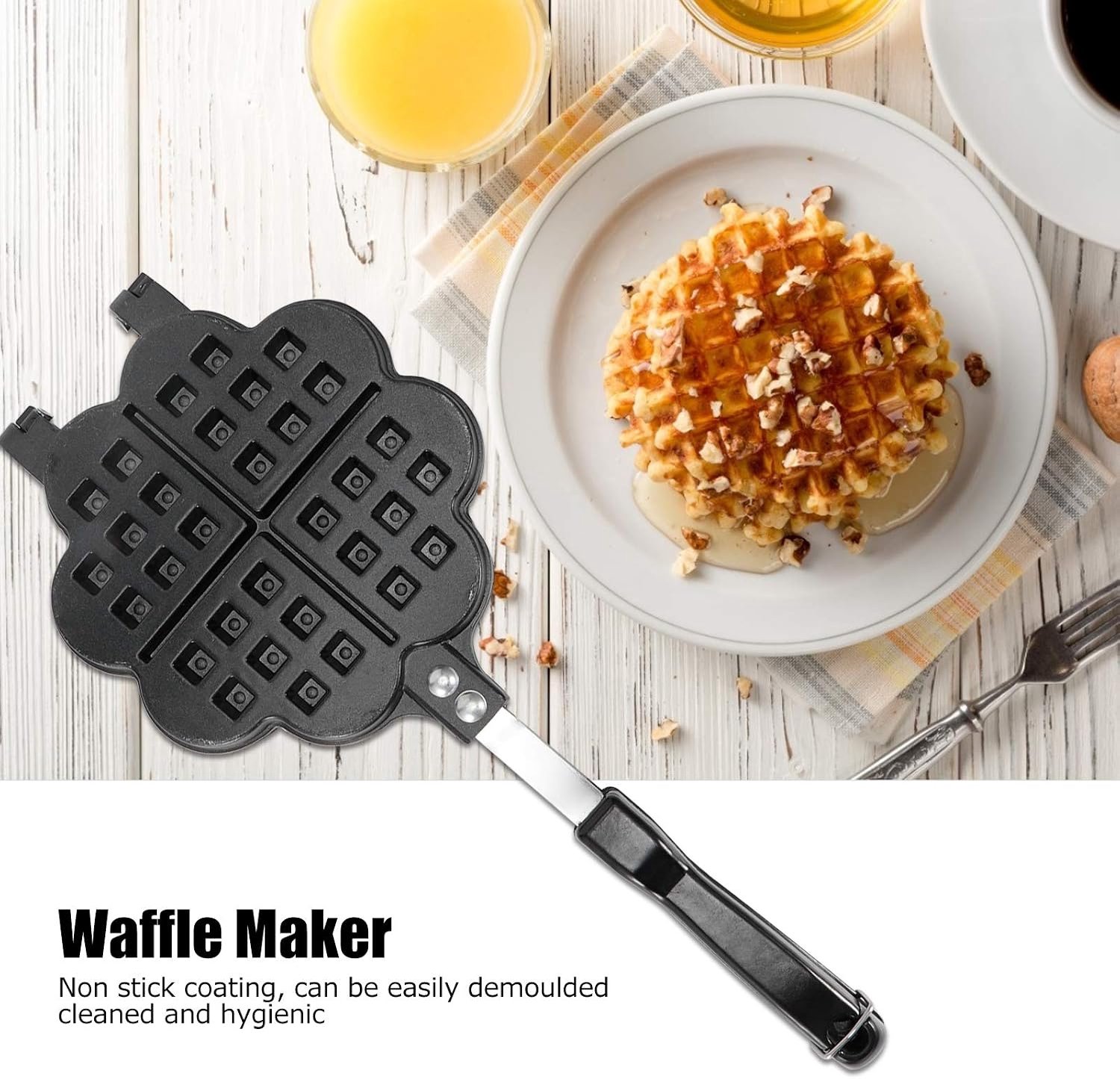 DIY Wafelijzer Wafelpan Eiercake Maker Non Stick Dubbelzijdig Wafelvorm voor Gasfornuis Thuis Koken Restaurant Hotel Zwart Aluminiumlegering 35x14x3cm