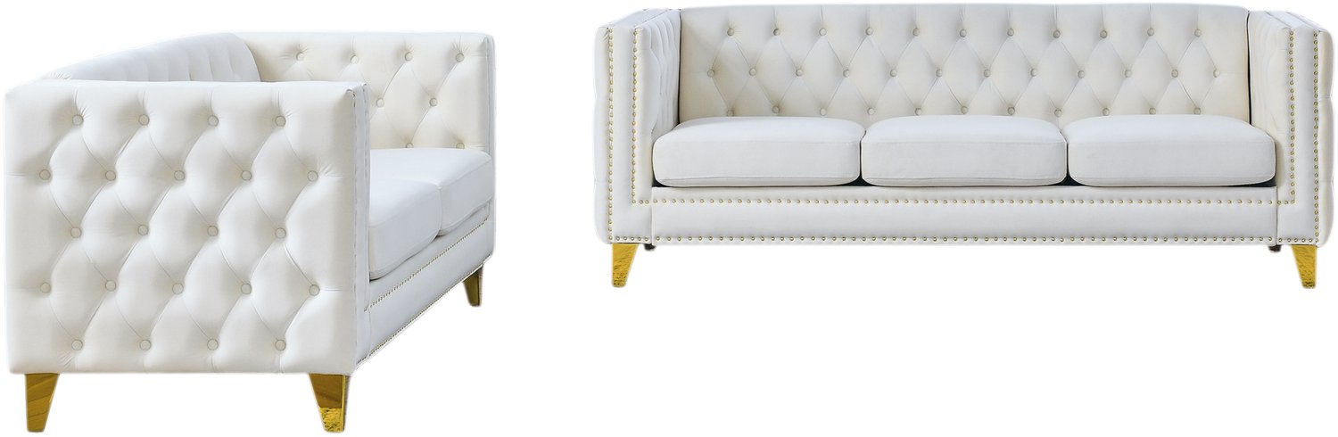 MODENUIT Chesterfield Bank 204,4 x 281,8 x 73,6 cm - Gecapitonneerd met Knopen - Woonkamer - Fluweel - Beige