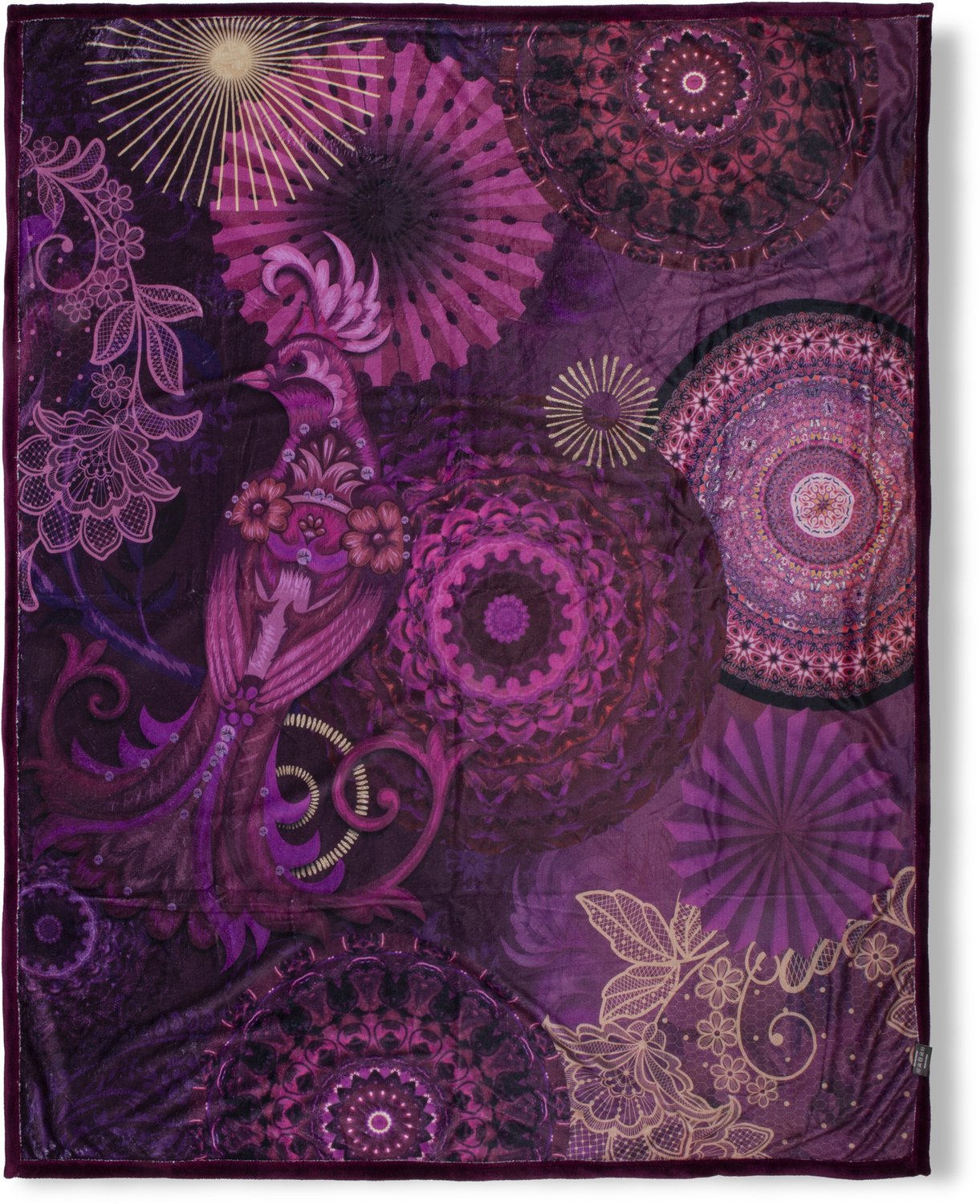 Hip plaid mandalas en bloemen - 130x160 cm - Bordeaux - 100% Polyester velours