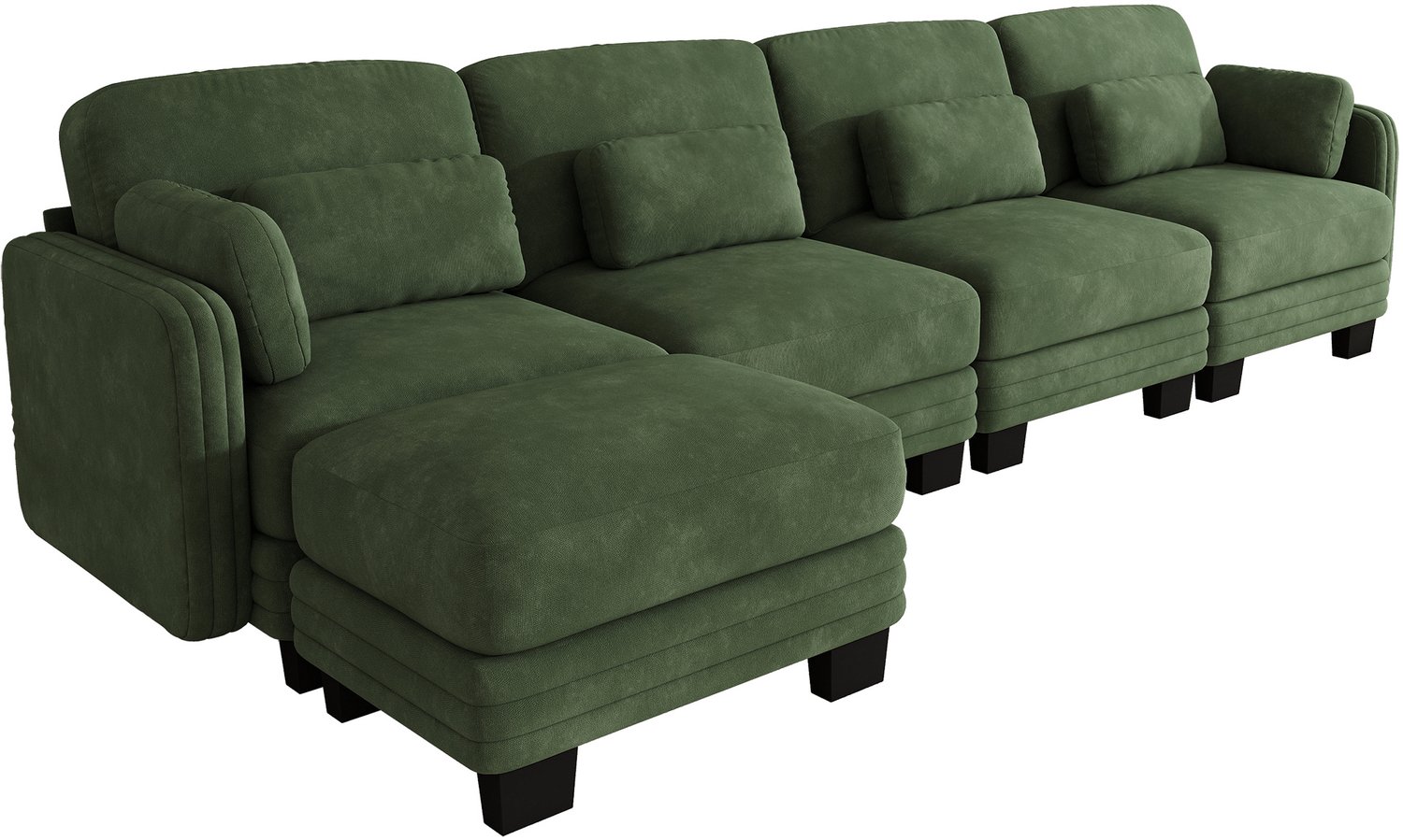 Wishdor 4-zits hoekbank - Modulair ontwerp in L-vorm met losse voetenbank - Verplaatsbare lenden- en armkussens - Woonkamer en appartement - Chenille bekleding - Groen - 330 x 143 x 88 cm