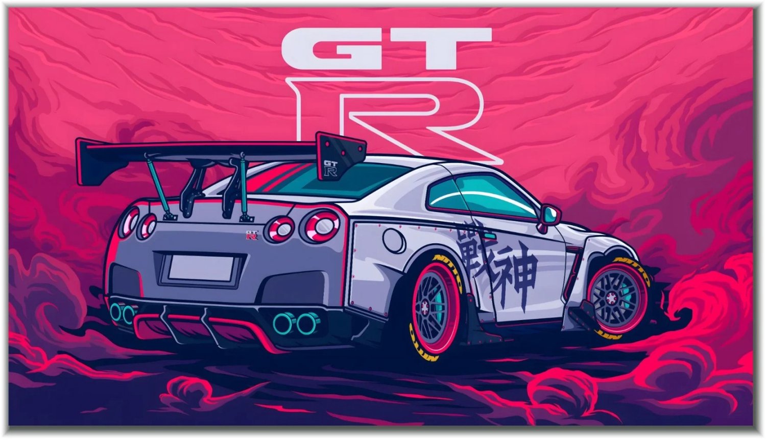 Postertje.nl Poster Nissan GT-R raceauto – 60 × 33,75 cm Paars