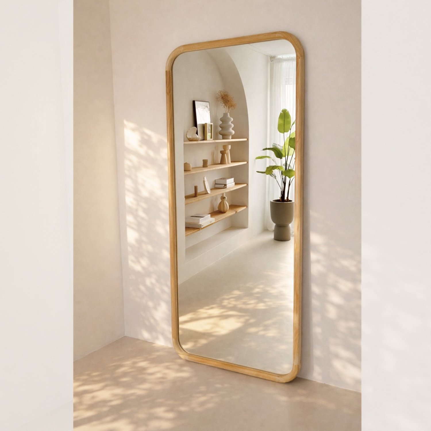 Nordic Style® Rechthoekige spiegel 190x90cm - Naturel Grenen hout - Scandinavische Spiegels - Vierkant - Pas spiegel - Staande spiegel - Kleedkamer spiegel - Pas