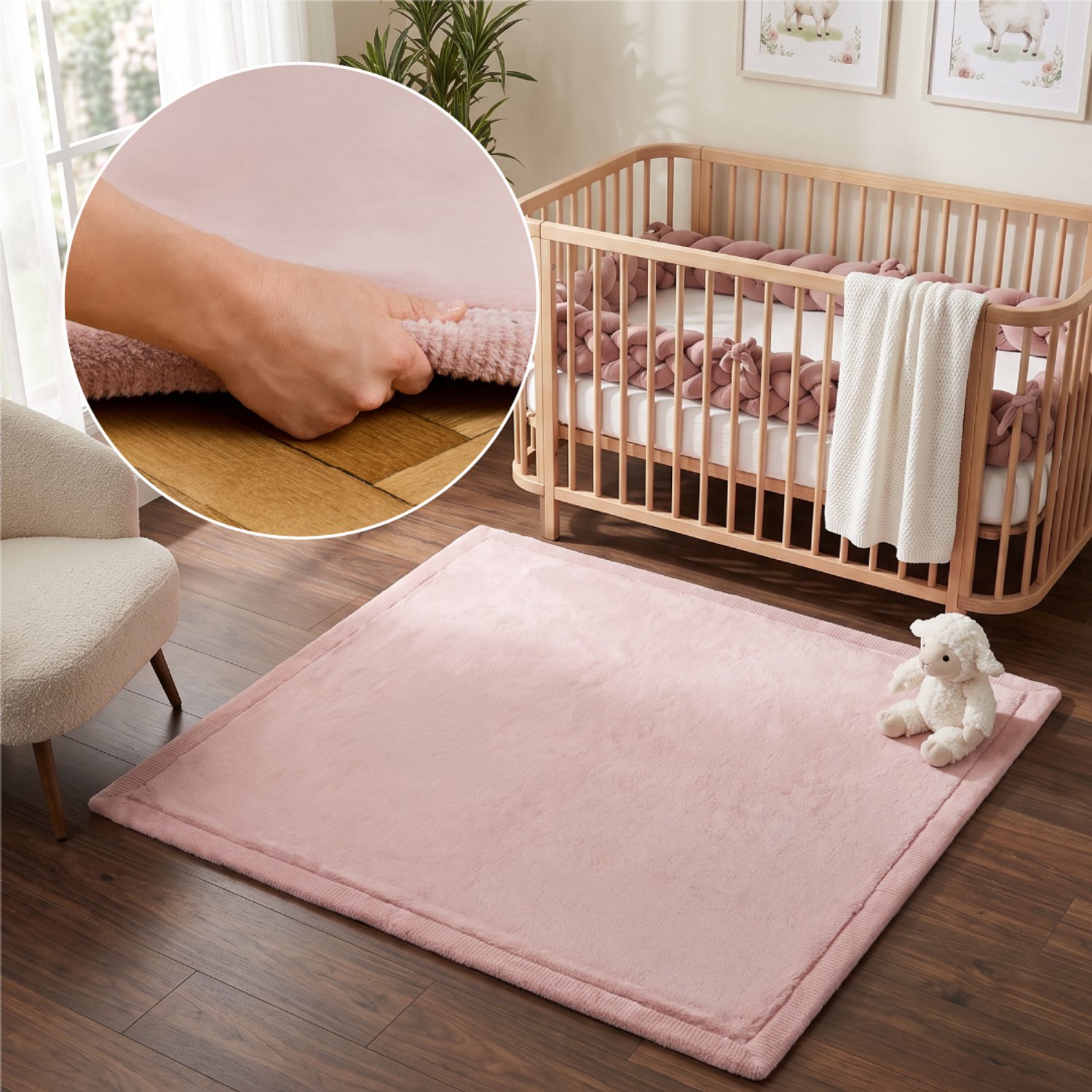 Tapiso Fluffin Vierkant Vloerkleed Roze Traagschuim Zacht Antislip Wasbaar Kinderkamer Slaapkamer Tapijt Maat- 100x100