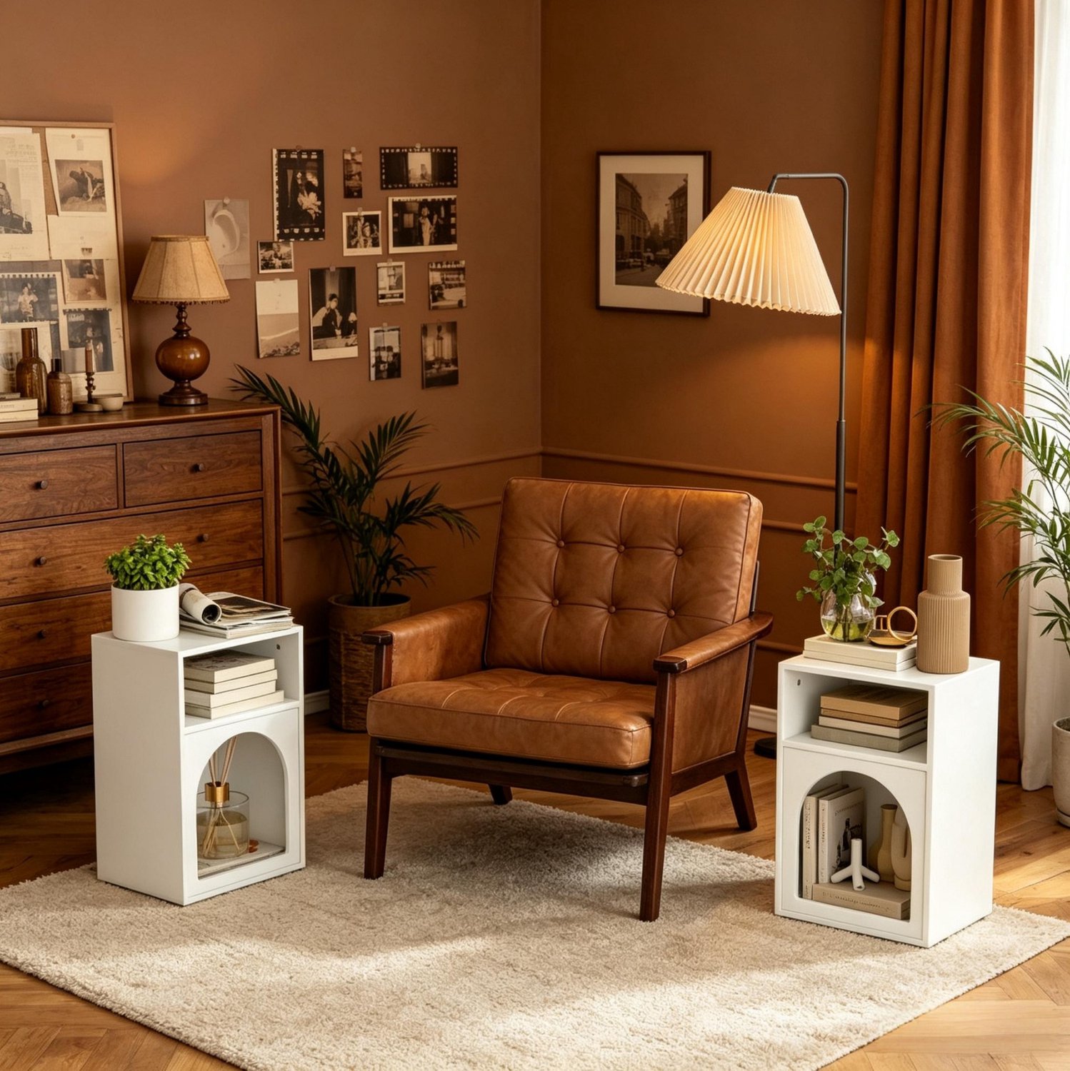 REDOM Set van 2 nachtkastjes 40x30x60 cm - 2 open vakken en gebogen ontwerp - Wit