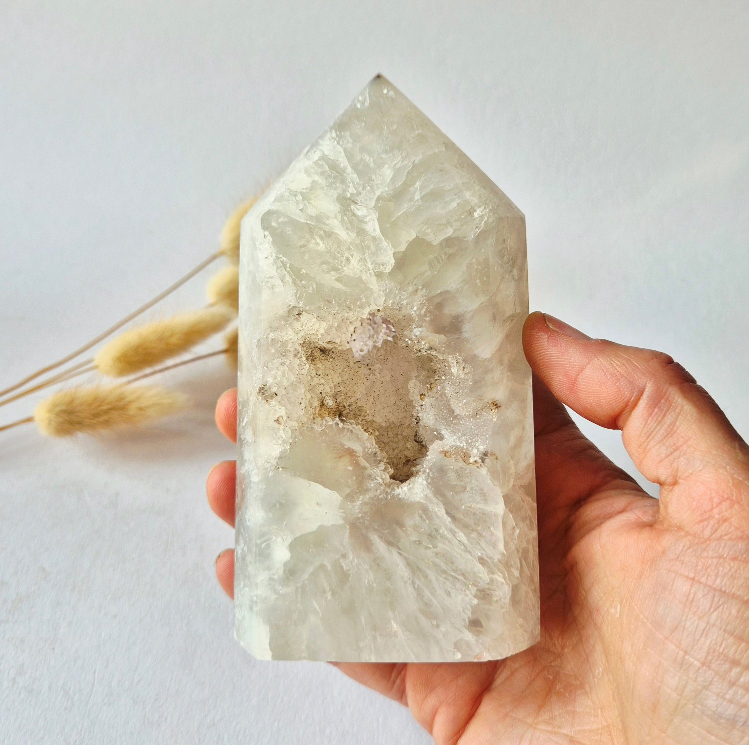 Moonlight Gemstones Uruguay Agaat Toren met Natuurlijke Druzy Kwarts | #116 453 gram Meerkleurig