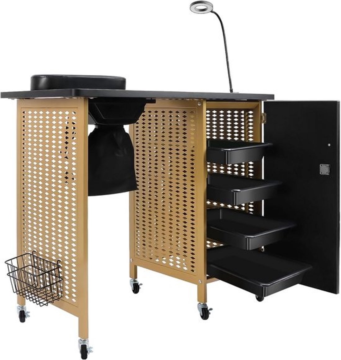 Manicuret afel - nagelstation - nagelbehandelingen - mobiel met afzuiging - 80x43x75 cm - zwart goud