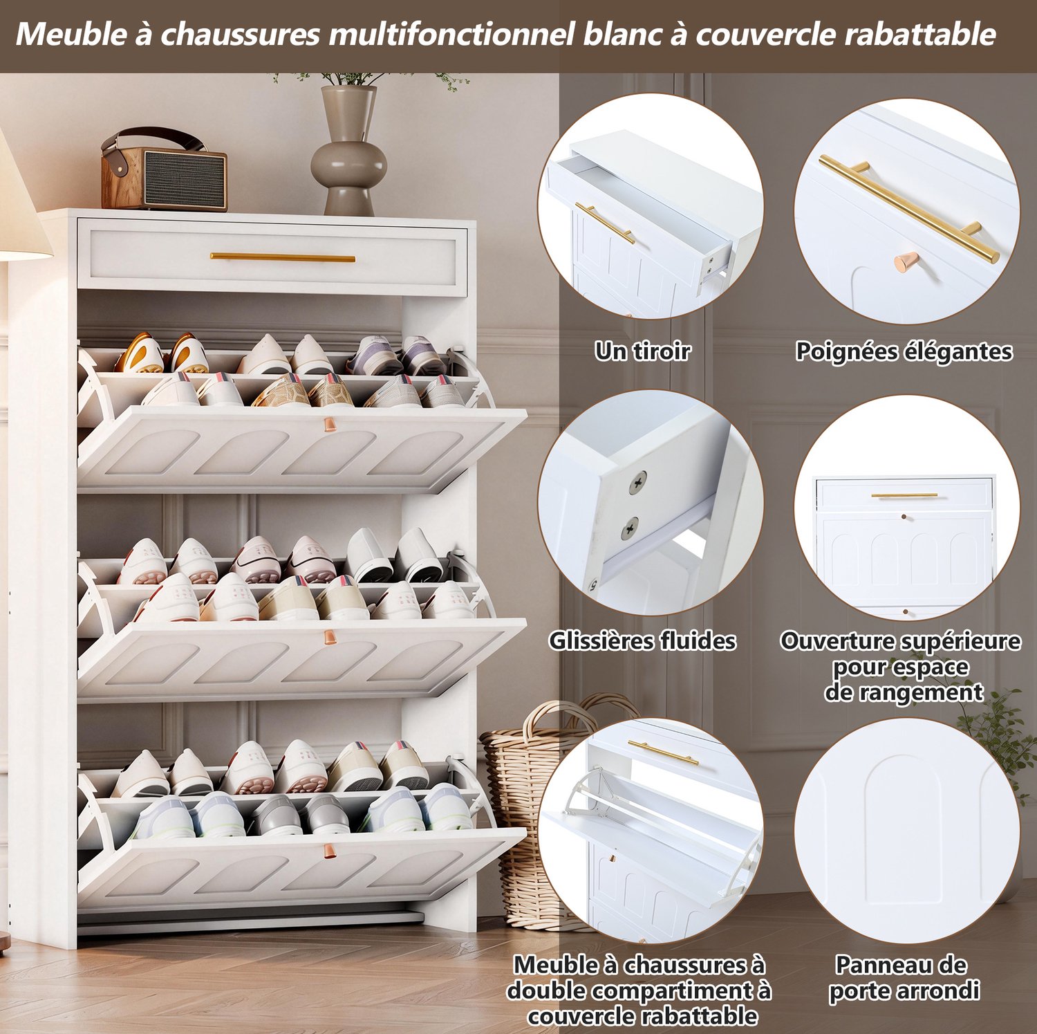 CHICFURN Schoenenkast - 6 vakken - Schoenenopberging - Staand - Wit