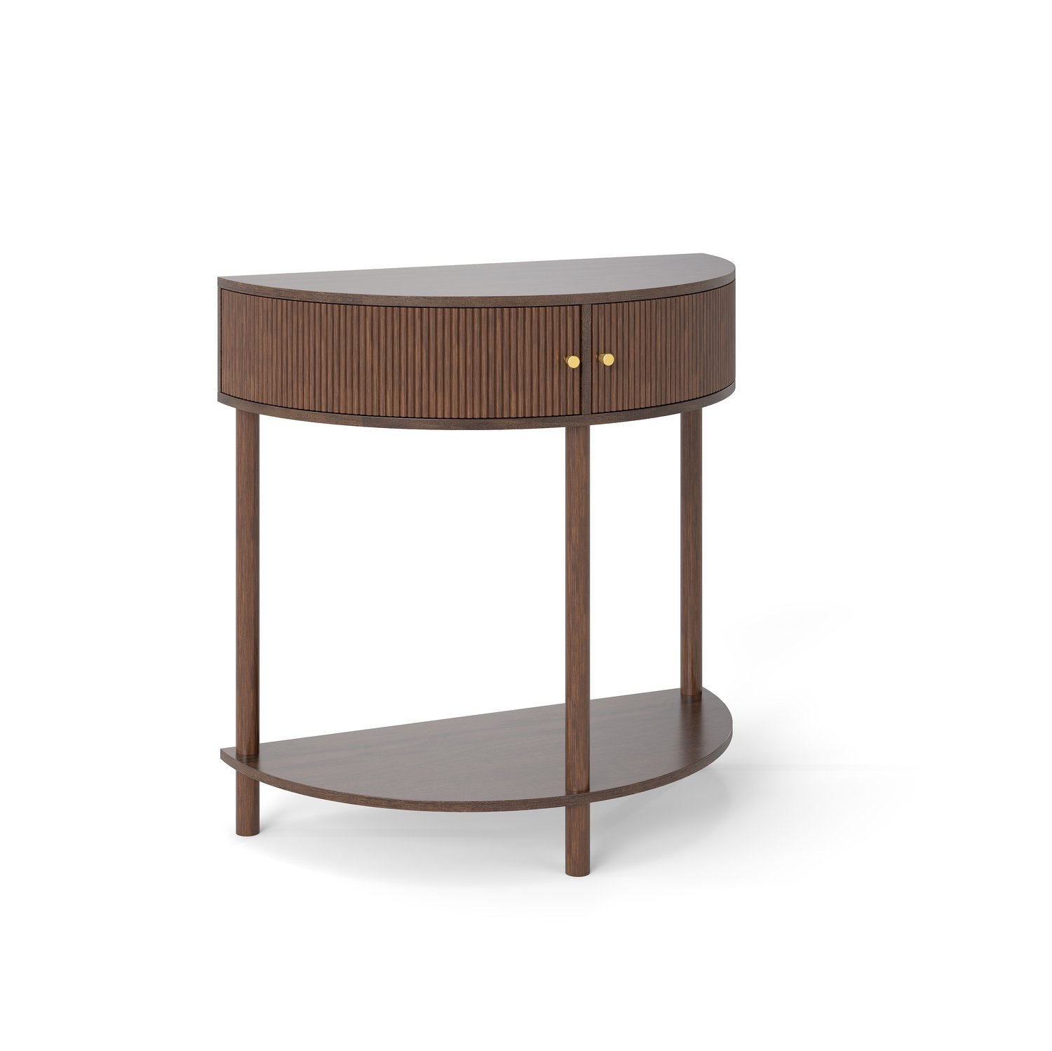 SONNENH Halfronde sidetable - 2 deuren met golfreliëf en onderplank - 80 x 40 x 82 cm Walnootbruin houtlook
