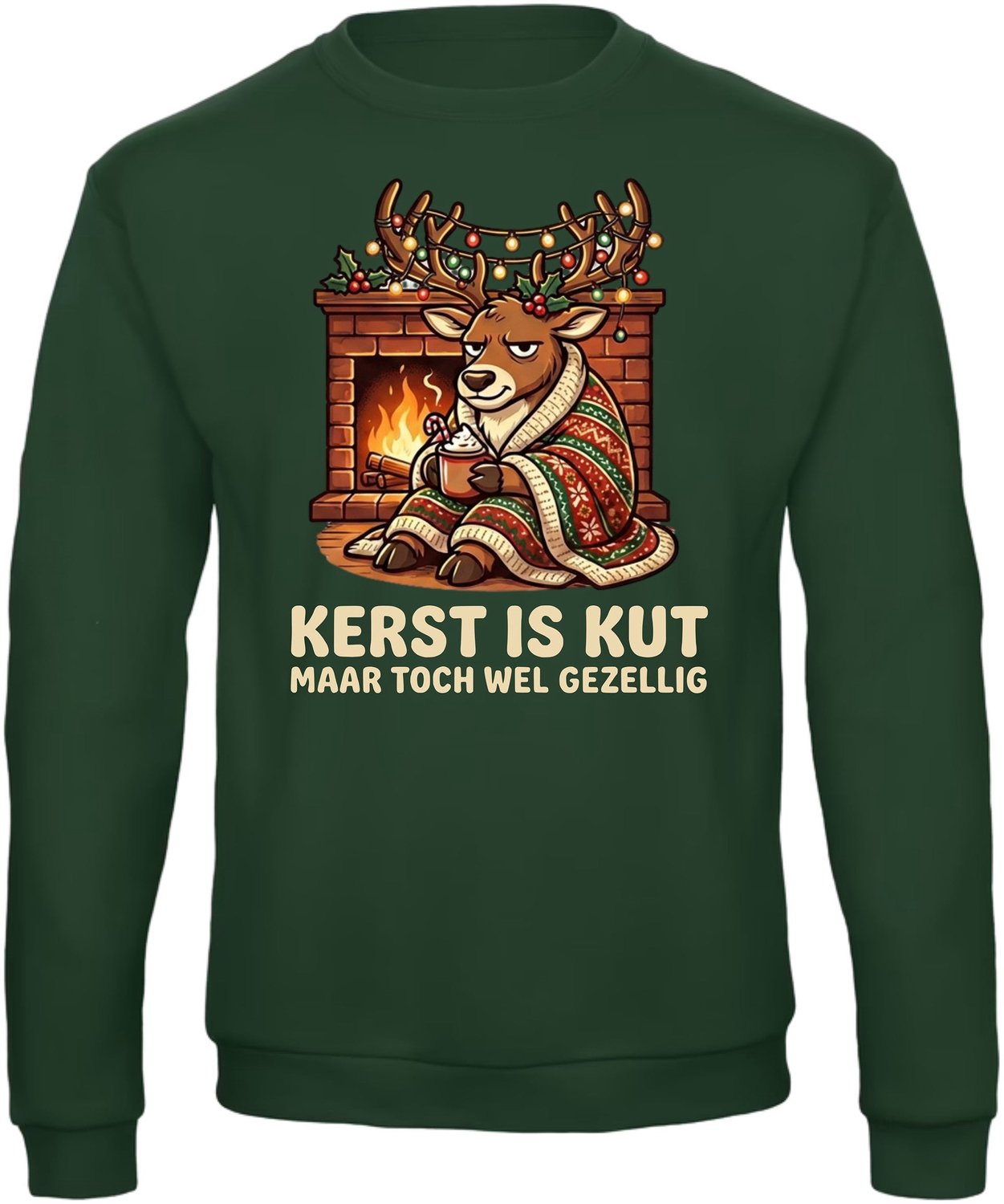 Kerst Is Kut Maar Toch Wel Gezellig Kersttrui - Dames Heren - Rendier - Unisex - Kerst Cadeau - Grappig - Foute Kersttrui - Donkergroen - Maat M